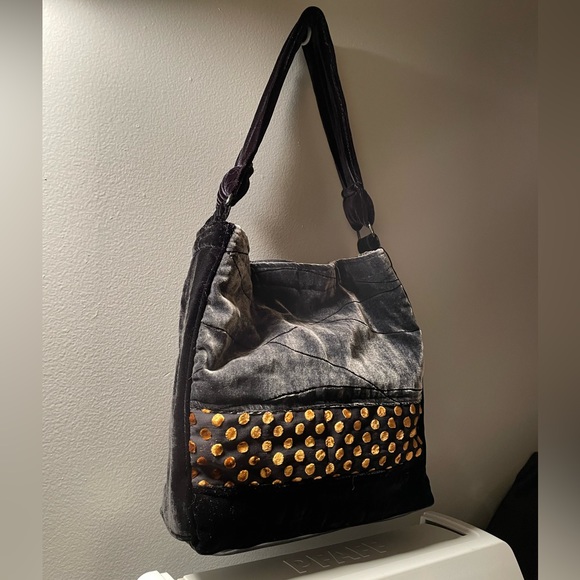 NEW GRAY and BLACK Gold Velvet Bag Boho Shoulder hobo - Picture 10 of 10